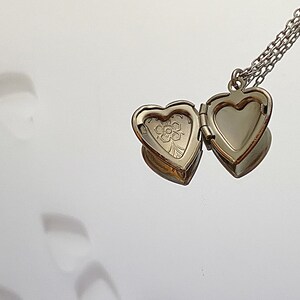 Pu&ograve; includere: Una collana con un ciondolo a forma di cuore argentato con un motivo floreale sul davanti. Il ciondolo &egrave; aperto, rivelando un interno vuoto.
