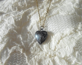 Tiny Black Heart Locket Necklace