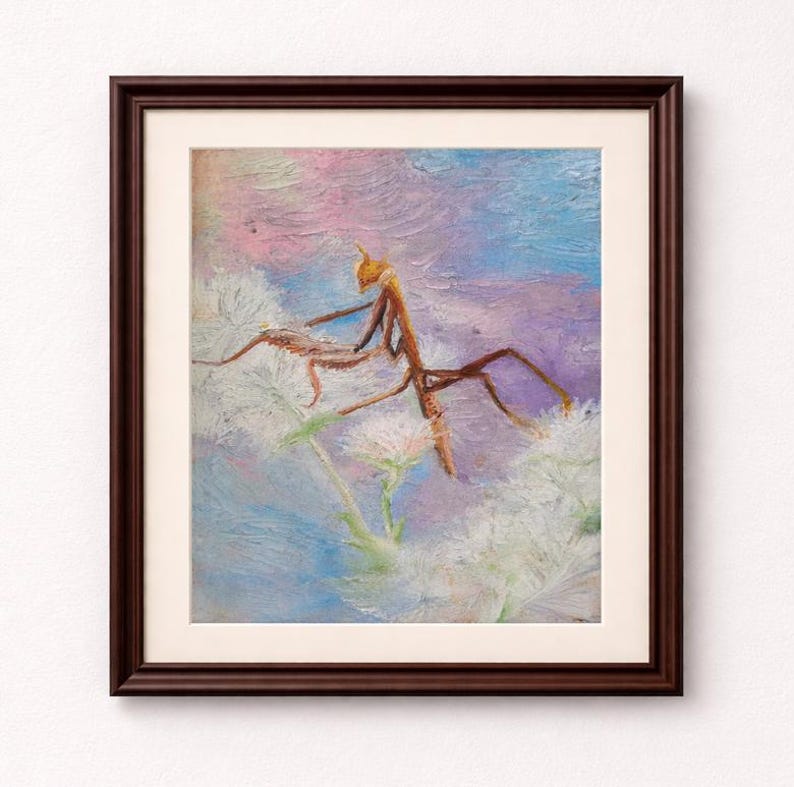 Praying Mantis Oil Painting Print | Soft Pastel Impressionist Insect ...