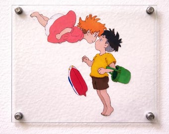 Ponyo Floating Kiss Scene Glasgemälde - Studio Ghibli Inspiriert Anime Wandkunst (200x300)