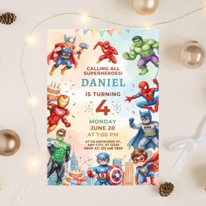 Editable Superheroes Birthday Invitation, Avengers Theme (Canva Template, Digital Download)