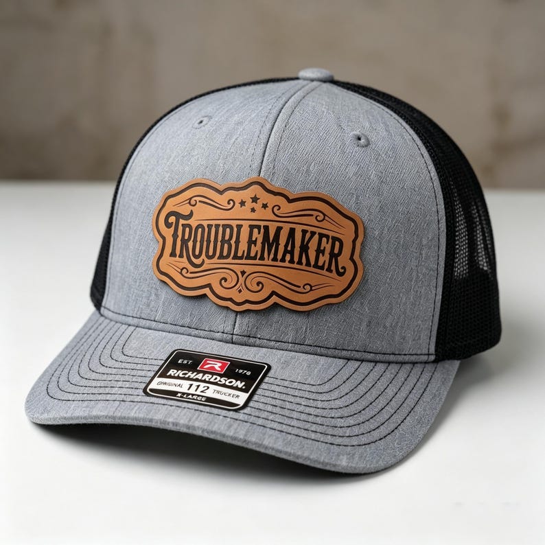 Troublemaker Leather Patch Hat, Richardson 112 Western Trucker Cap For Men And Women imagem 2
