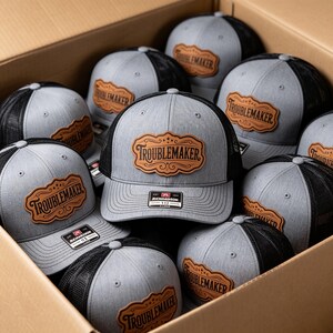 Troublemaker Leather Patch Hat, Richardson 112 Western Trucker Cap For Men And Women imagem 5