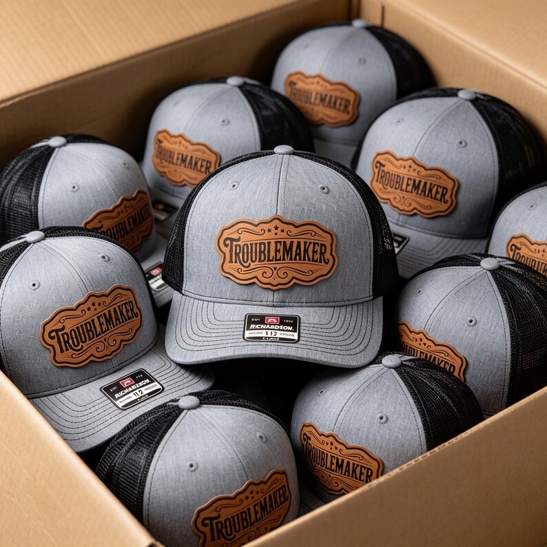 Troublemaker Leather Patch Hat, Richardson 112 Western Trucker Cap For Men And Women imagem 5