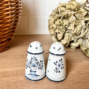 Salière vintage peinte à la main - Pot de sel et de poivre en céramique - Décoration de cuisine campagnarde française