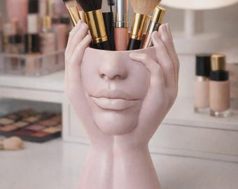 Porta brochas de maquillaje facial escultural, impresión 3D (STL) o decoración de tocador (descarga digital)
