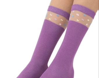 Soft Lilac Cotton Knee-high for Girls. Breathable & Cozy Everyday Wear Socks