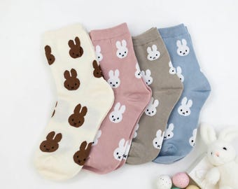 Calcetines de conejito, juego de 4 pares, transpirables, de algodón, para niños.