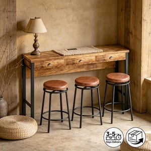 Industrial Bar Table Set with Stools, 3-Drawer Dining Table for Small Kitchen