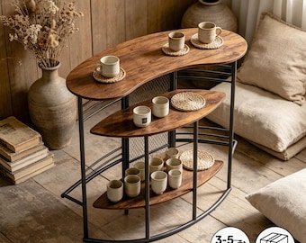 Mesa de bar con botellero, mesa ovalada de madera a la altura de la encimera para comedor