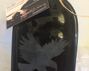 Hawk Etched Amber Glass Wine Bottle Cheese Tray Platter