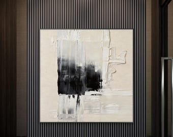 Peinture texturée noire : oeuvre d'art murale minimaliste wabi-sabi