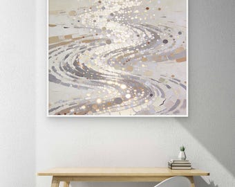 Gran cuadro de pared con textura 3D del océano, pintura original de playa estilo yeso sobre lienzo, decoración de olas en tonos tierra, arte de pared único estilo wabi-sabi para habitaciones.