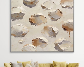 Pintura abstracta en tonos beige: decoración de pared minimalista estilo Wabi-Sabi.