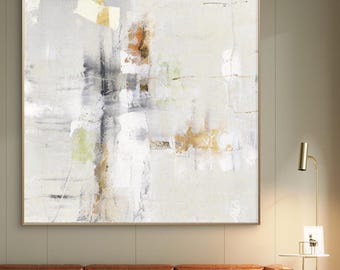 Pintura abstracta: Pintura minimalista sobre lienzo beige