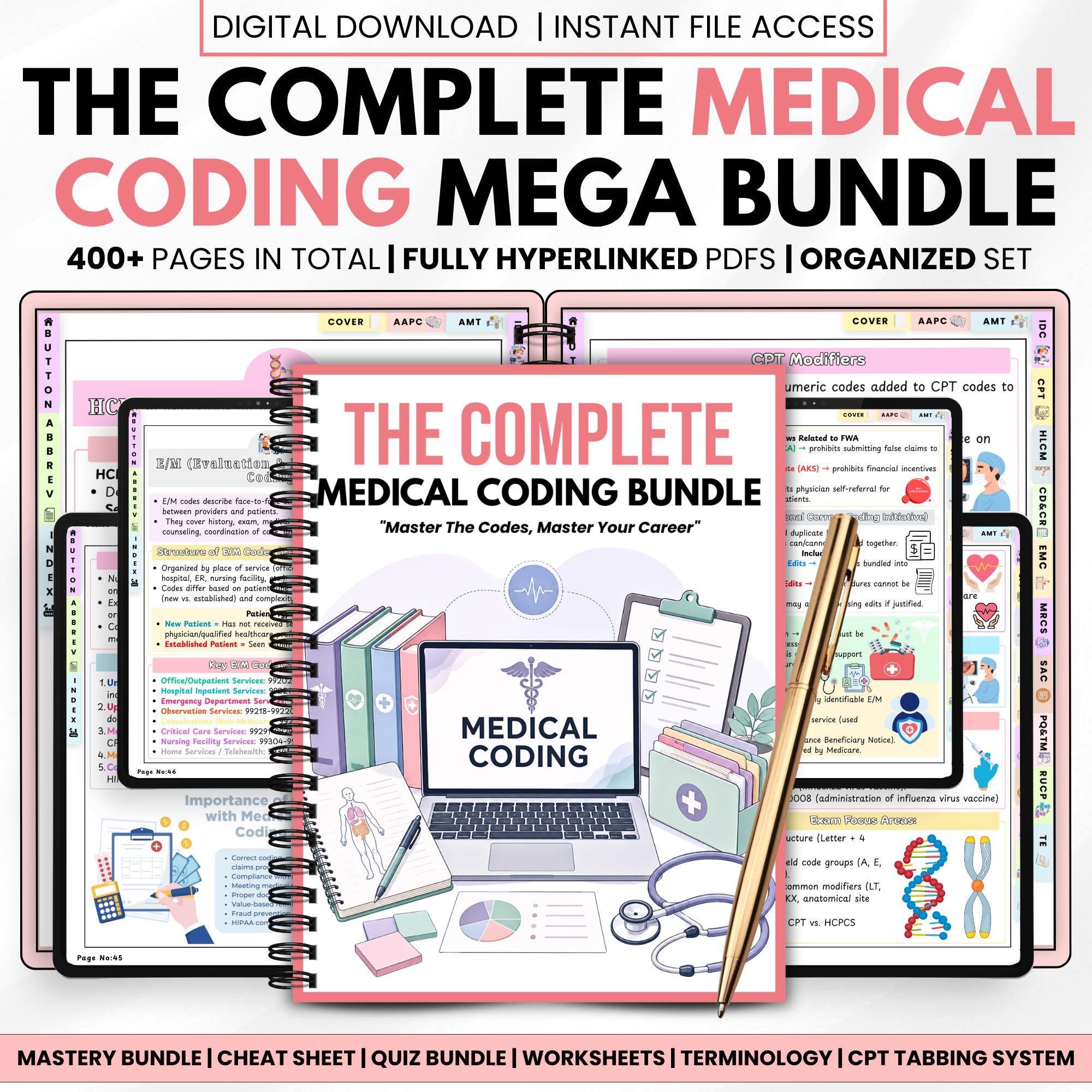 Medical Coding Mega Bundle ICD-10 & CPT Study Notes Coding Cheat Sheets and Practice Worksheets Healthcare PDF Download