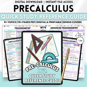Precalculus Study Guide PDF | Precalc Cheat Sheet Printable | Trigonometry Algebra Functions Limits Formulas | High School College Math Note