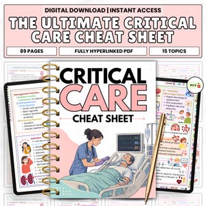 Critical Care Nursing Study Guide | ICU Cheat Sheet Printable | NCLEX CCRN Exam Prep Note | Ventilators Drips Hemodynamic | Digital Download