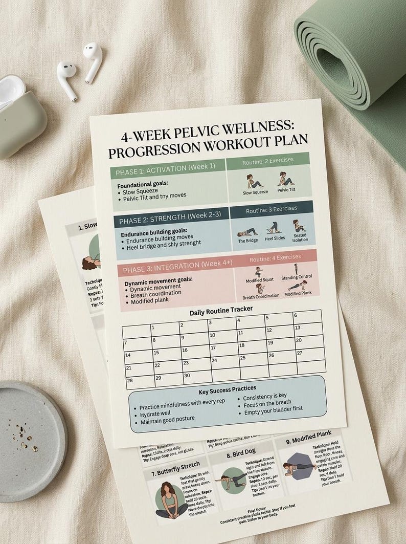 Kegel Exercise Chart for Women, Pelvic Floor Workout Printable Poster ...