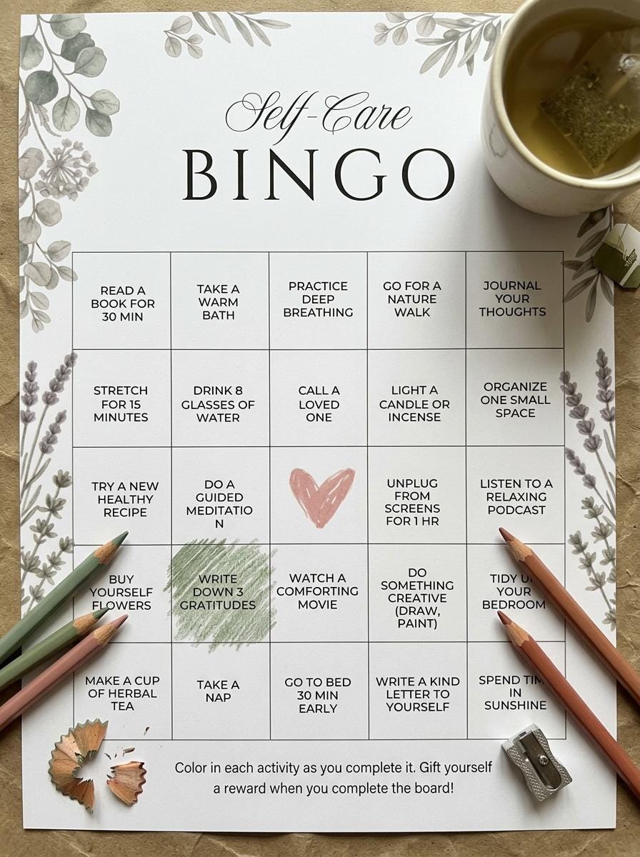 Self Care Bingo Game | Mental Health Activity | Wellness Challenge Card ...