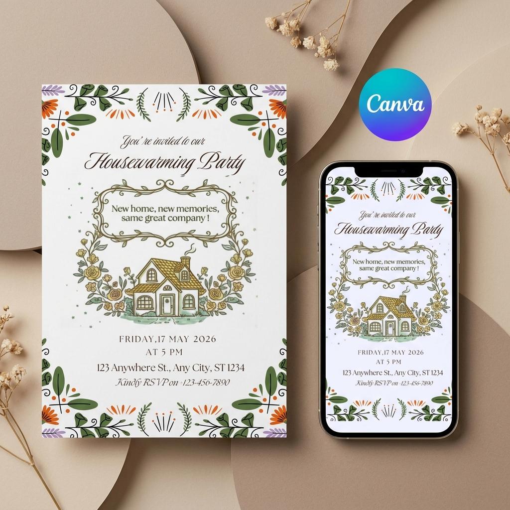 Editable Housewarming Invitation Template | Canva Invite | Instant ...