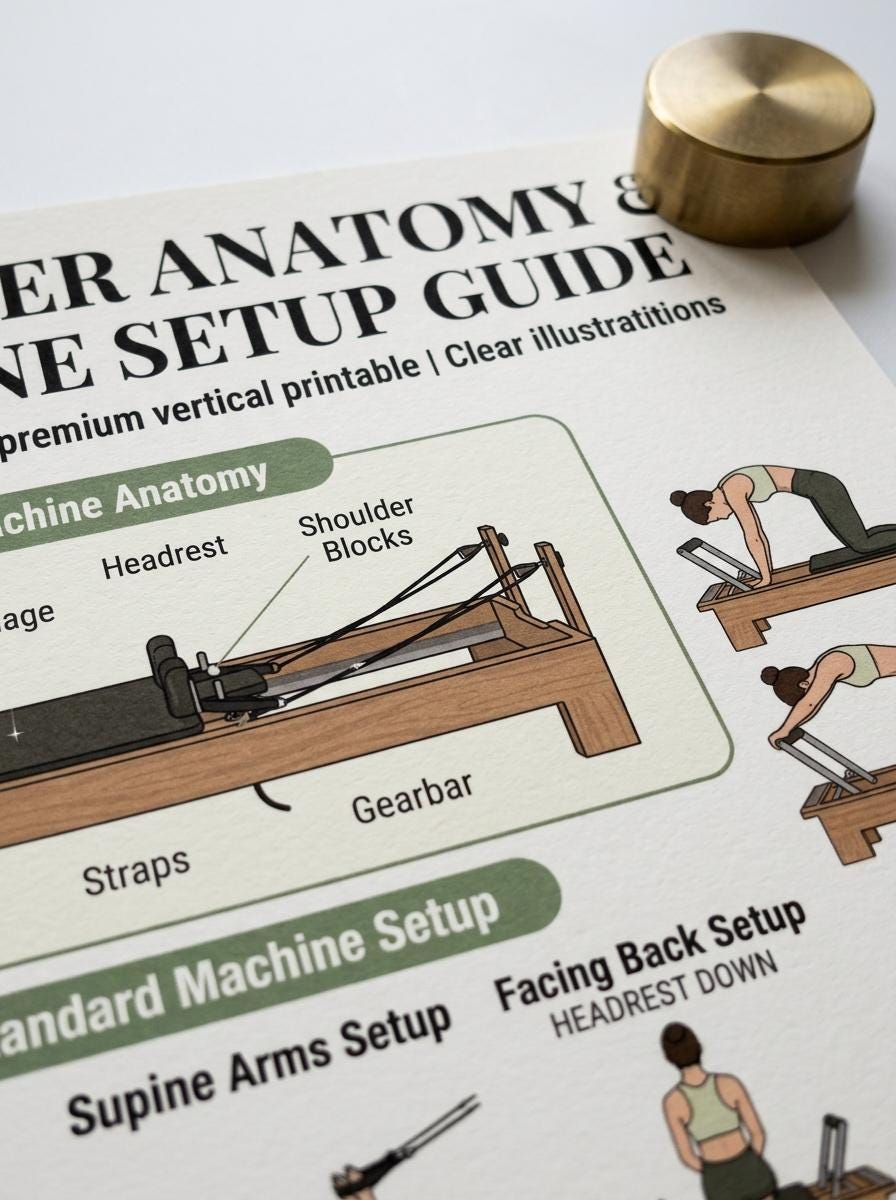 Machine Setup Guide Design Reformer Anatomy & Machine Setup Guide - Pilates Cheat Sheet Poster ...