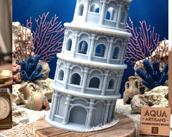 Pisa Tower Fish Tank Ornament, Leaning Tower Aquarium Decor, Underwater Terrarium Cave, Unique Geek Gift for Fish Lover