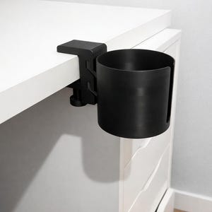 Clamp On Desk Cup Holder, Anti Spill Coffee Mug Holder, Office Desk Accessory, Table Edge Drink Clip, Gaming Setup Gift, WFH Desk Gadget