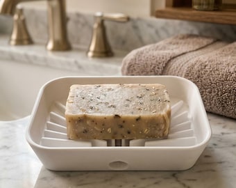 Self Draining Soap Dish, 3D Printed Soap Holder, Minimalist Bathroom Accessory, Modern Kitchen Sponge Tray, Ribbed Bar Soap Saver