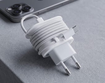 Organiseur de chargeur Apple 20 W, enrouleur de câble pour iPhone, gestion des cordons imprimée en 3D, cache pour adaptateur secteur USB-C, accessoire de bureau, cadeau ELEN3D