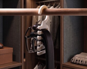 Belt and Tie Organizer, Compact Closet Hanger, Plastic Space Saving Rack for Men, Wardrobe Storage Solution, Hanging Luxury Belt Holder