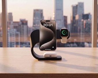 3-in-1 Apple Watch iPhone AirPods Charging Stand, Minimalist Desk Organizer