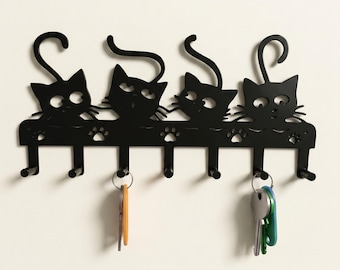 Cat Key Holder, Cute Wall Key Hanger, Key Hook Rack, Cat Lover Gift, Entryway Organizer, Unique Housewarming Gift