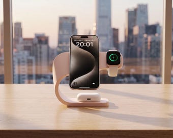 Soporte de carga para Apple Watch, organizador de escritorio MagSafe para iPhone, estación tecnológica minimalista, soporte para cargador de AirPods, regalo moderno para escritorio