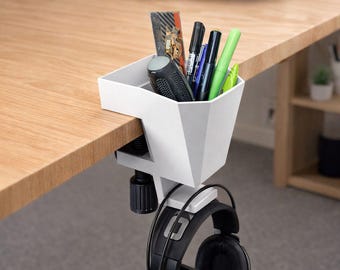 Soporte para auriculares impreso en 3D con portalápices, organizador de escritorio para configuración de juegos, decoración minimalista de oficina, soporte para auriculares, regalo único para gamers.