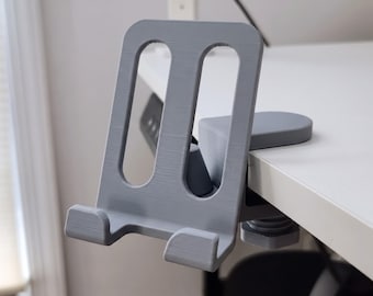 Clamp On Desk Phone Stand, Minimalist Tablet Mount, Floating Display Cradle, Office Accessory, Ergonomic Workstation Gadget