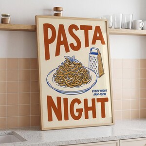 Lámina para noche de pasta, póster retro de cocina italiana, divertido cuadro de espaguetis, decoración de comedor, regalo para amantes de la comida italiana