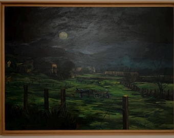 Dipinto ad olio notturno per la decorazione del soggiorno.