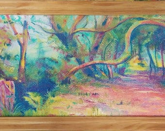 Pastel painting with framed landscape motifs