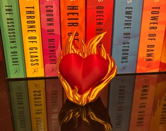 Display geïnspireerd op Fireheart | Boekendecoratie in de stijl van een glazen troon | Decoratie voor een fantasievolle boekenplank | 3D-geprint verzamelobject