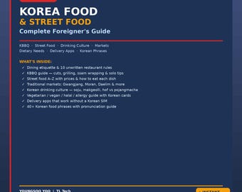 Przewodnik kulinarny po Korei dla obcokrajowców | Targi uliczne KBBQ, kultura picia | Podróże dla ekspatów (PDF)