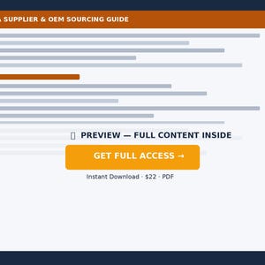 Puede incluir: Una gu&iacute;a digital titulada "KOREA SUPPLIER & OEM SOURCING GUIDE" con una opci&oacute;n de vista previa. La gu&iacute;a presenta un fondo blanco con l&iacute;neas grises y acentos naranjas. Un bot&oacute;n naranja prominente dice "GET FULL ACCESS".