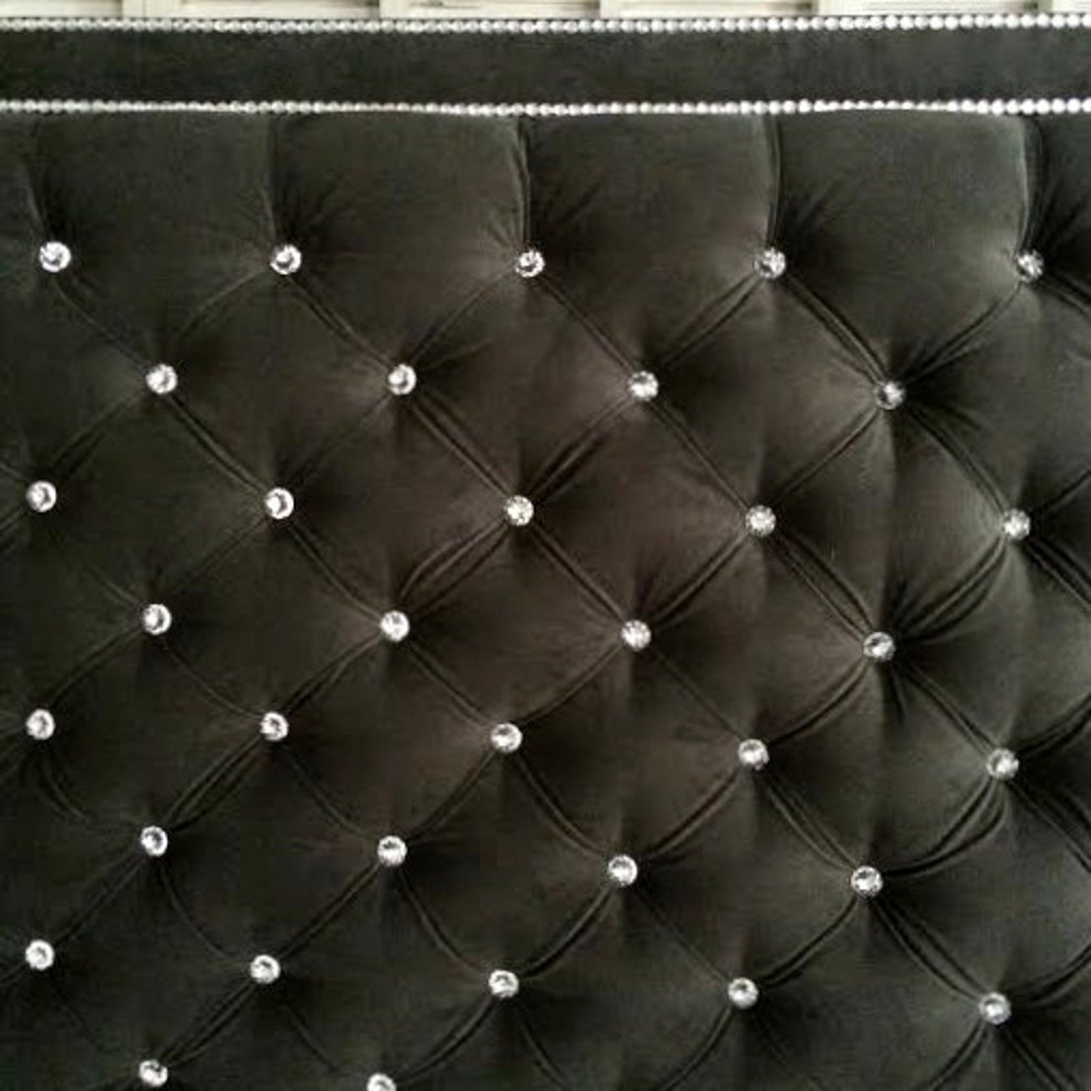 Crystal Button Tufted Velvet Headboard with Double Crystal Etsy