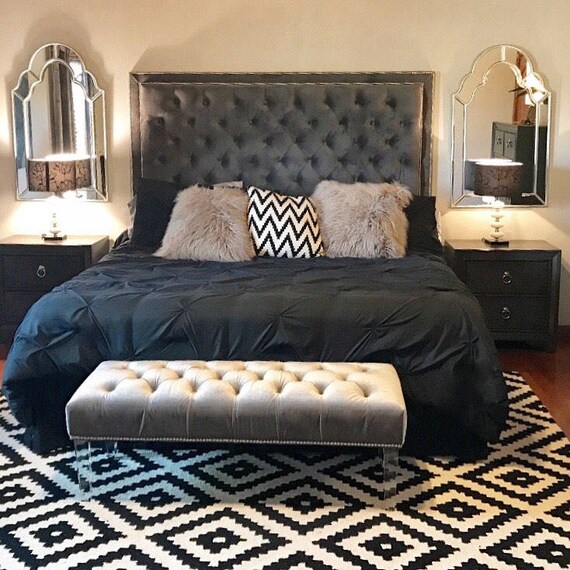 Diamond Tufted Double Nailhead Border Headboard Bed Frame Image 0