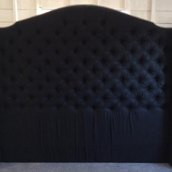 Ready to Ship! *Repaired* Diamond Tufted Black Linen Wingback Headboard - King, Extra Tall- Shipping Included