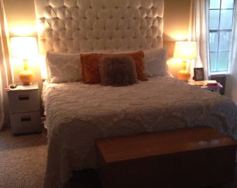 Diamond Tufted Linen Headboard (King, 48" tall)
