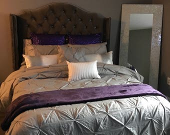 Crystal Diamond Tufted Velvet Wingback Headboard (Queen, 70" tall)