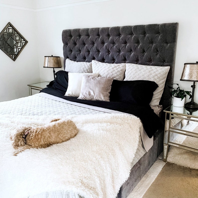 Diamond Tufted Grey Velvet Wall Mount Headboard King - Wall Mounted Headboard Diamond Tufted Grey Velvet Wall Mount Headboard King - Wall Mounted Headboard