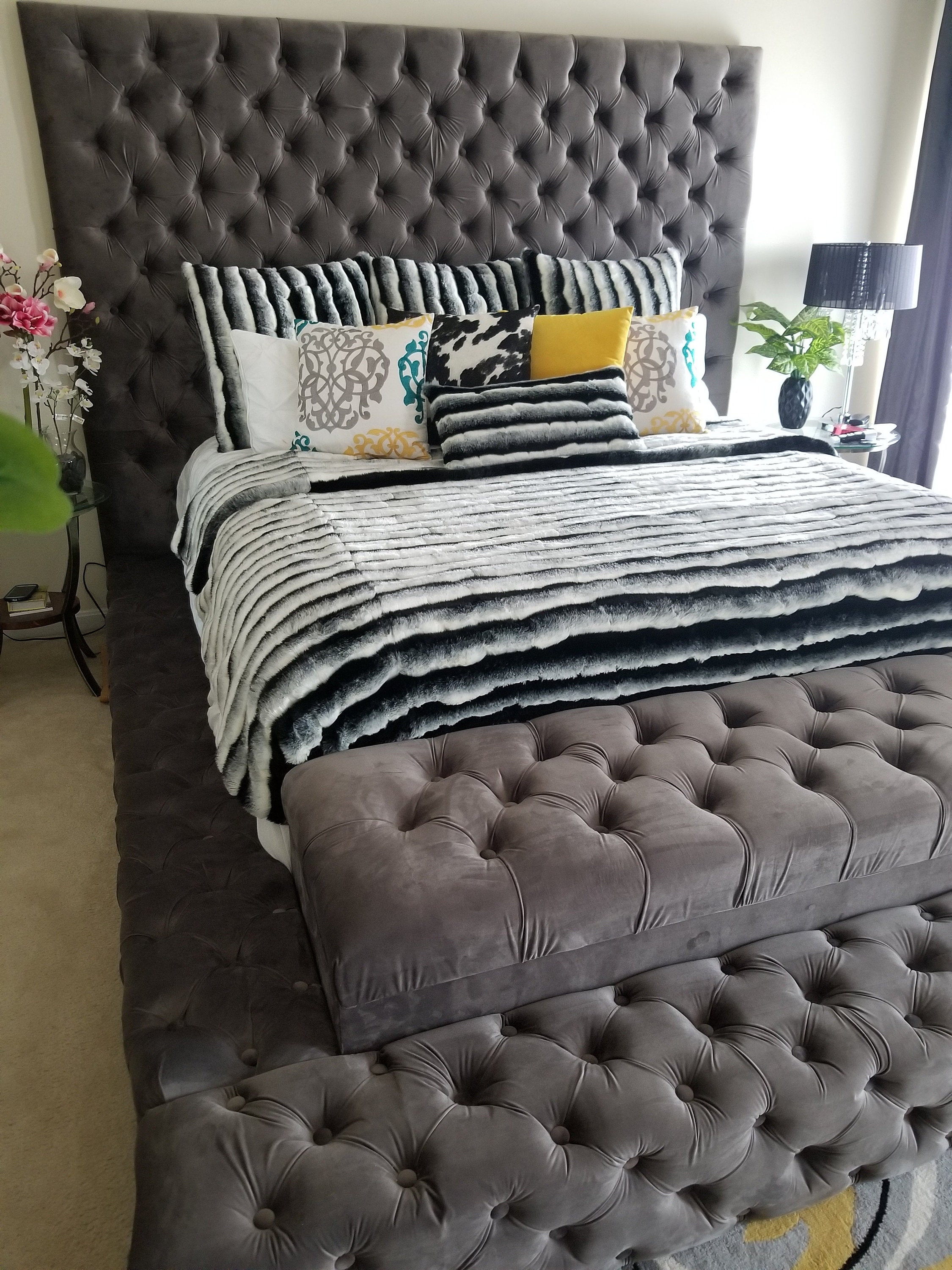 Velvet Oversize Tufted Platform Bed and Tall Tufted Headboard Etsy