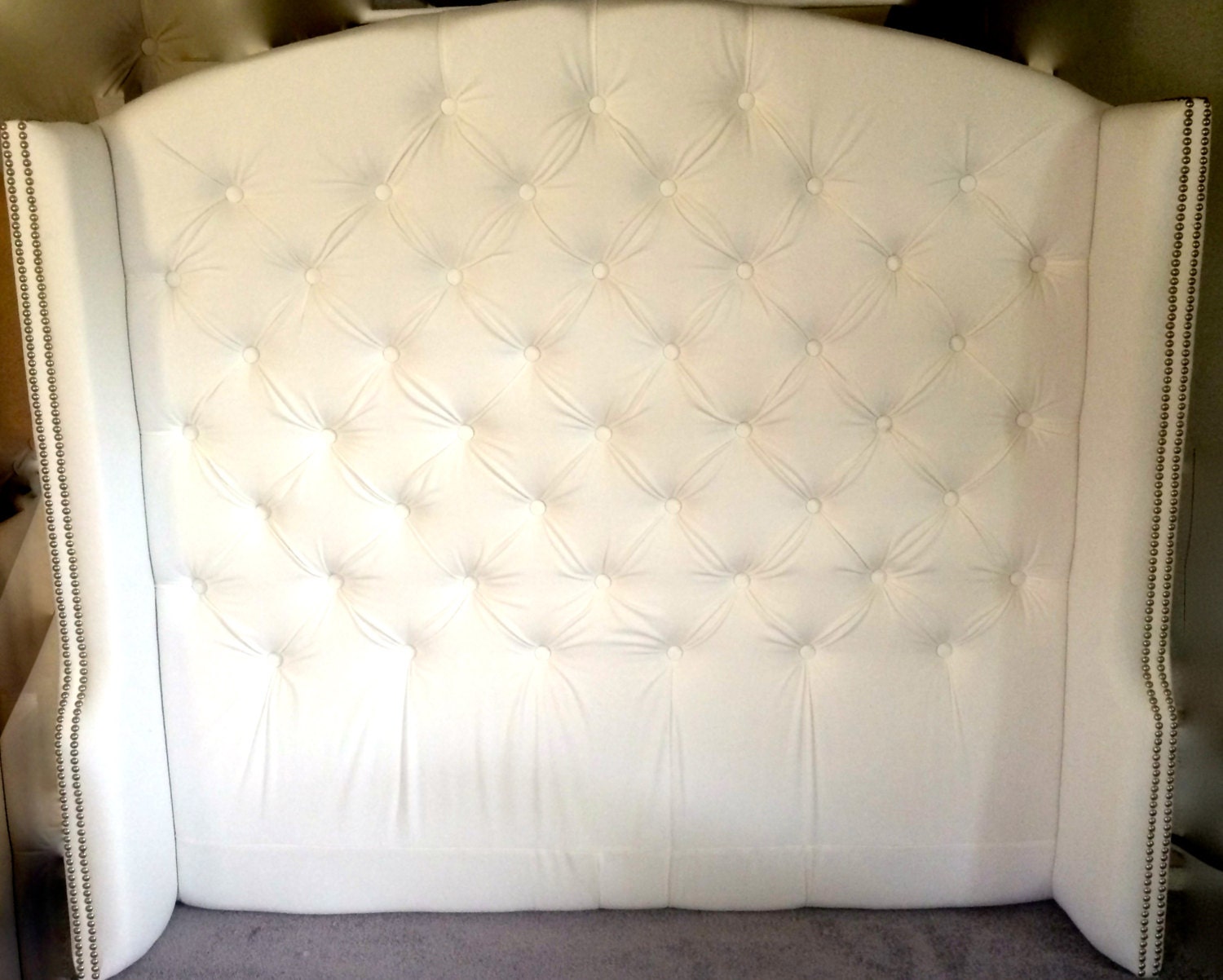 Diamond Tufted Slightly Arched Wingback Headboard Crystal Etsy